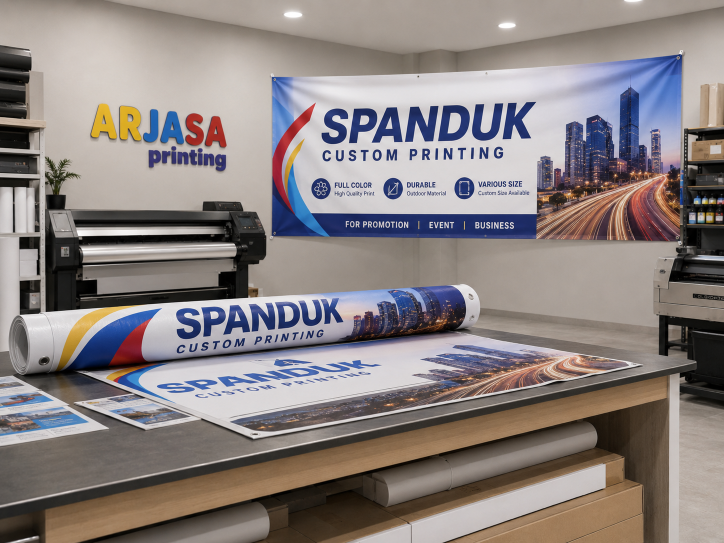 Contoh spanduk horizontal panjang untuk promosi dan event di Arjasa Printing Bandar Lampung